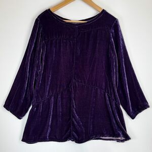 Cut Loose Velvet Tunic Top Womens Large Purple Rayon Silk USA Artsy Boho